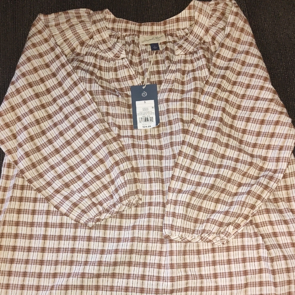Universal Thread Plaid Blouse - Pink and Brown
